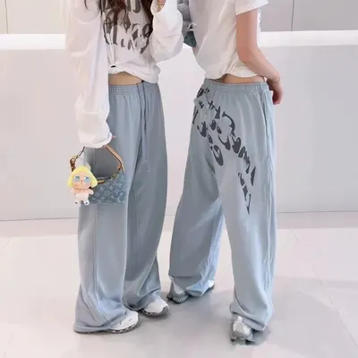 Unisex Wide Leg Gray Casual Pants