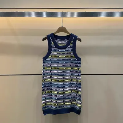 Miu Miu Knit Tank Dress Blue Striped Casual