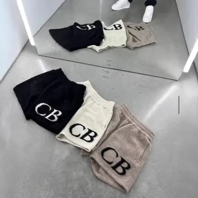 CB Logo Knit Shorts Black White Beige Casual