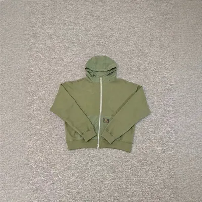 Green Hooded Zip-Up Casual Jacket