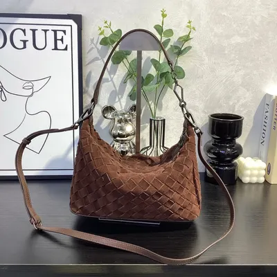 Woven Suede Brown Hobo Bag