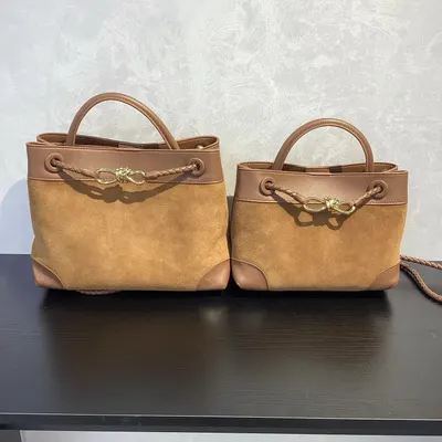 Leather Suede Tote Bag Tan Fashion Handbag