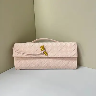 Pink Woven Leather Clutch Bag Elegant