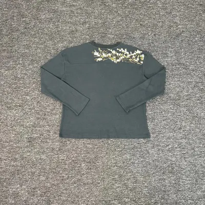 Grey Long Sleeve Top With Floral Embroidery Casual Wear